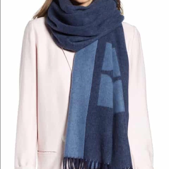 Tory Burch♥️NEW♥️Oblong wool logo scarf Tory Navy - Picture 6 of 8